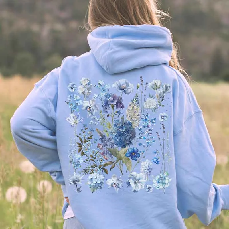 turquoise hoodie bold -Blue Wildflowers Granola Girl Hoodie