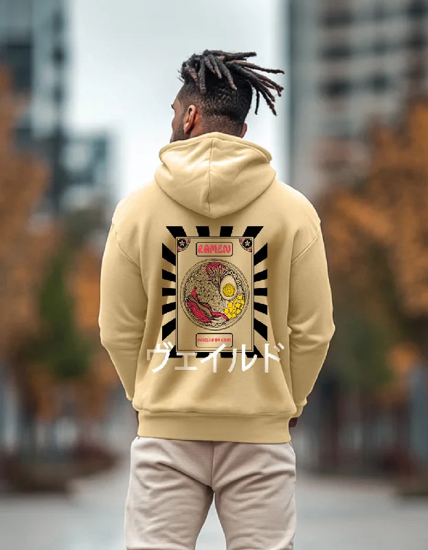 hoodie for classic style -Ramen Beige Regular Fit Back Printed Hoodie