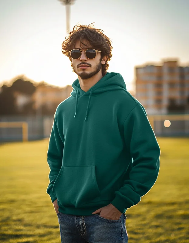 yellow hoodie cheerful -Dark Green Plain Regular Fit Hoodie