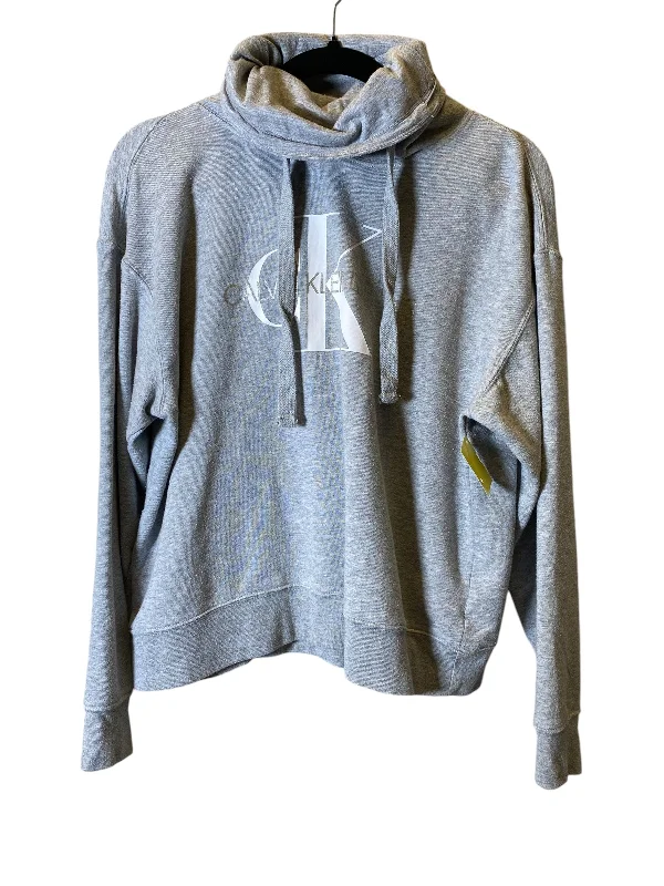 sweatshirts for travel outfits -Sweatshirt Hoodie By Calvin Klein In Grey, Size: M