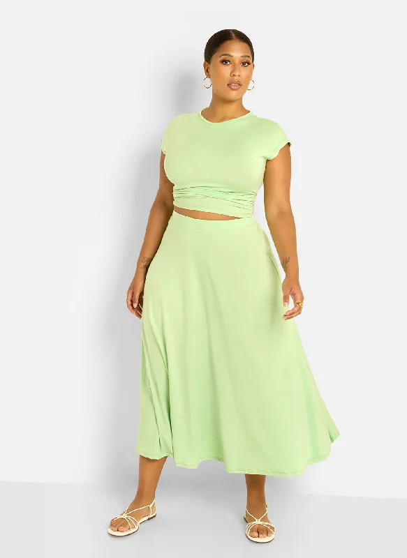 white pleated skirts polished -Essential A Line Midi Skirt - Mint Green