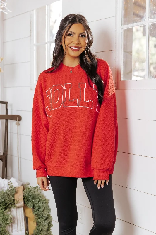 sweatshirts for outdoor wear -Jolly Red Graphic Sweatshirt