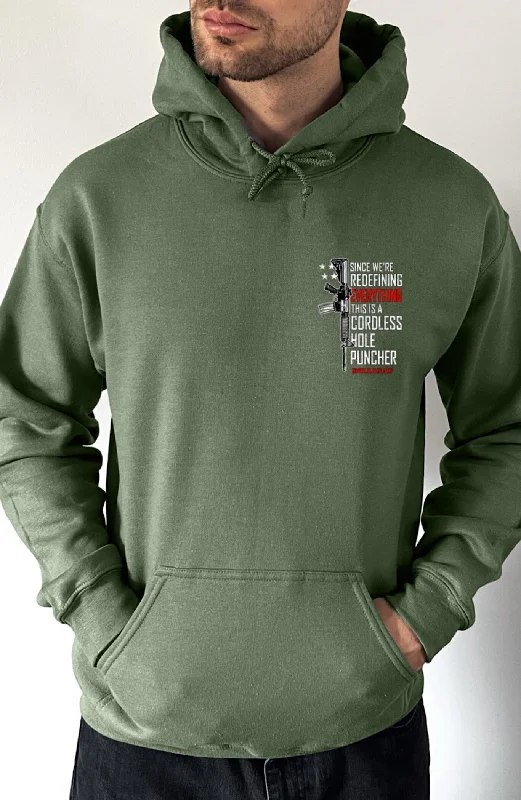 teal cotton hoodie -Simple Cordless Hole Puncher Pullover Hoodie