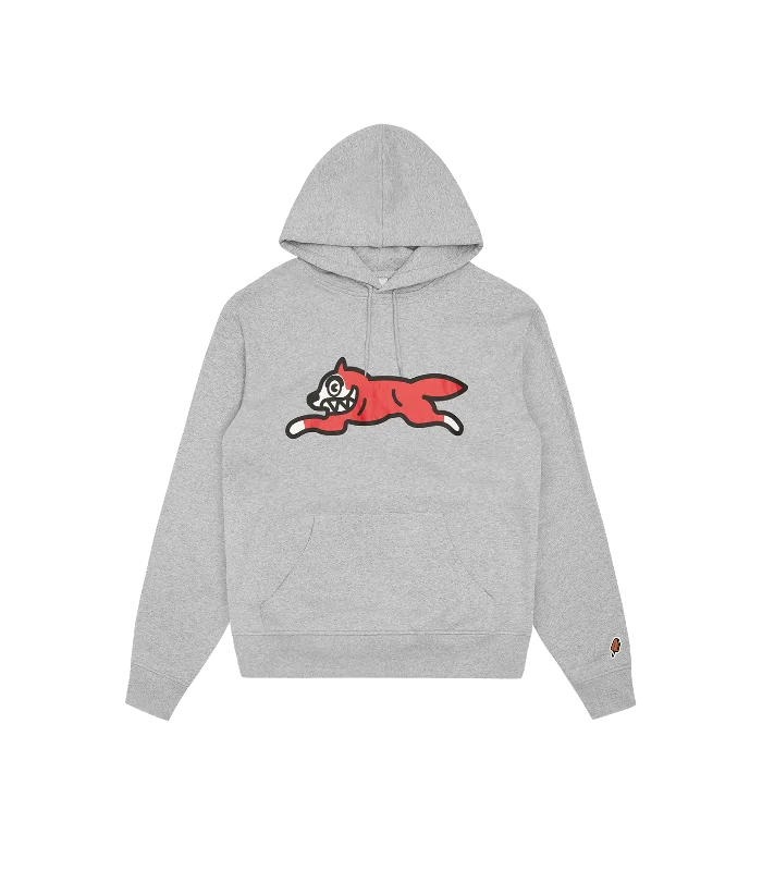 hoodie with flared hem -RUNNING DOG HOOD - HEATHER GREY