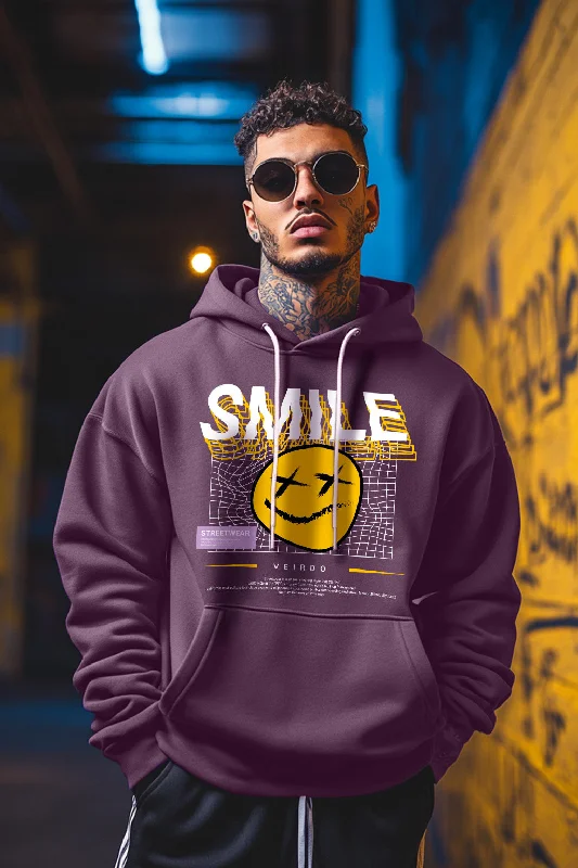 hoodie with faux fur -Smile Purple Front Typographic Printed Hoodie