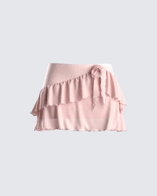 black mini skirts sleek -Marie Pink Mesh Ruffle Mini Skirt