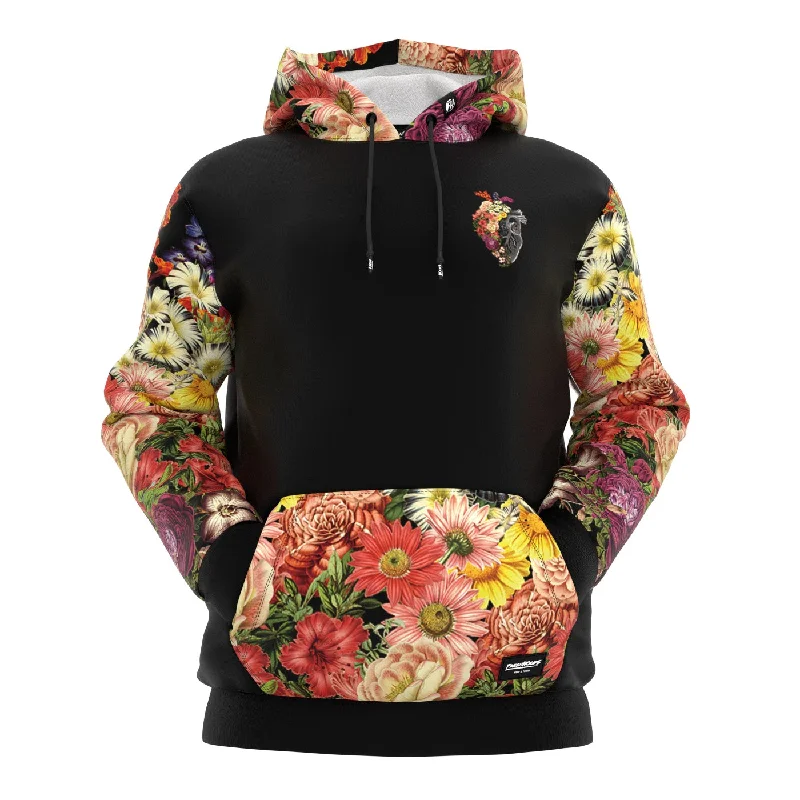 charcoal black hoodie -Flower Heart Hoodie