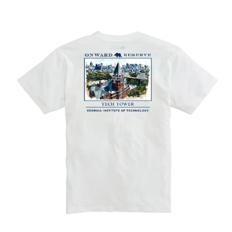 cargo shorts for men summer -Georgia Tech Tower Short Sleeve Tee