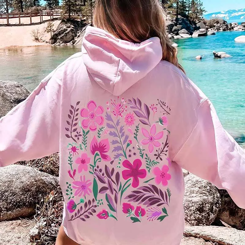 hoodie with soft fabric -Cute Pink Flower Hoodie