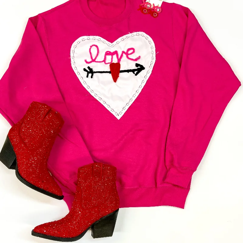 sweatshirts for cozy days -Love Patch Heart long Sleeve Graphic Sweatshirt in Hot Pink