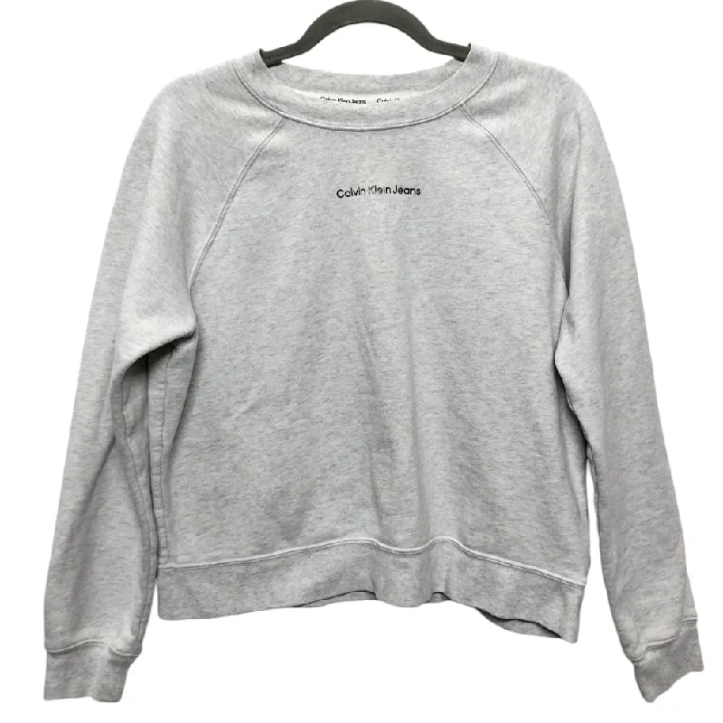 slate cotton sweatshirts -Sweatshirt Crewneck By Calvin Klein In Grey, Size: L