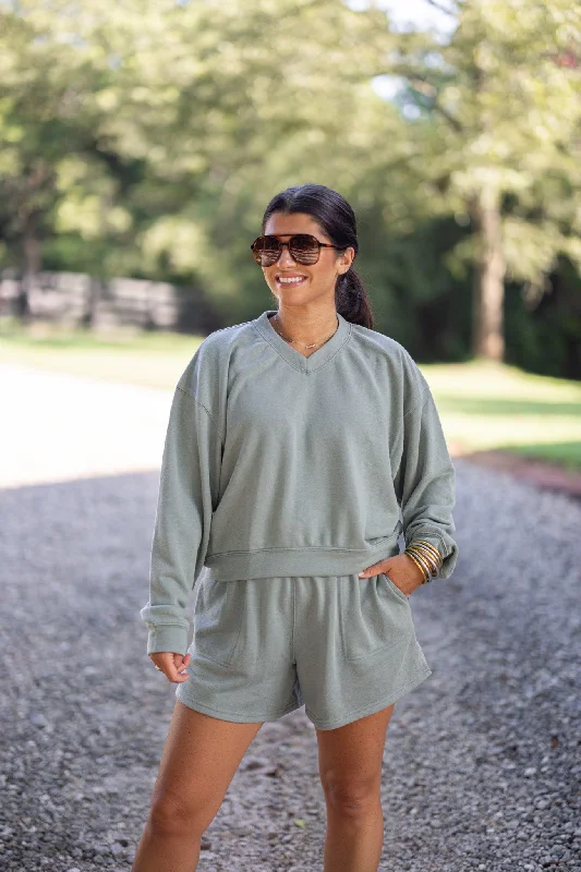 sweatshirts for trendy vibes -Everyday Perfection Washed Pistachio Sweatshirt