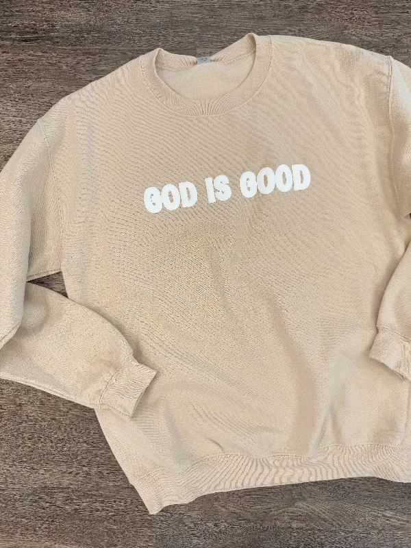 sweatshirts with deep neck -God Is Good Beige Sweatshirt