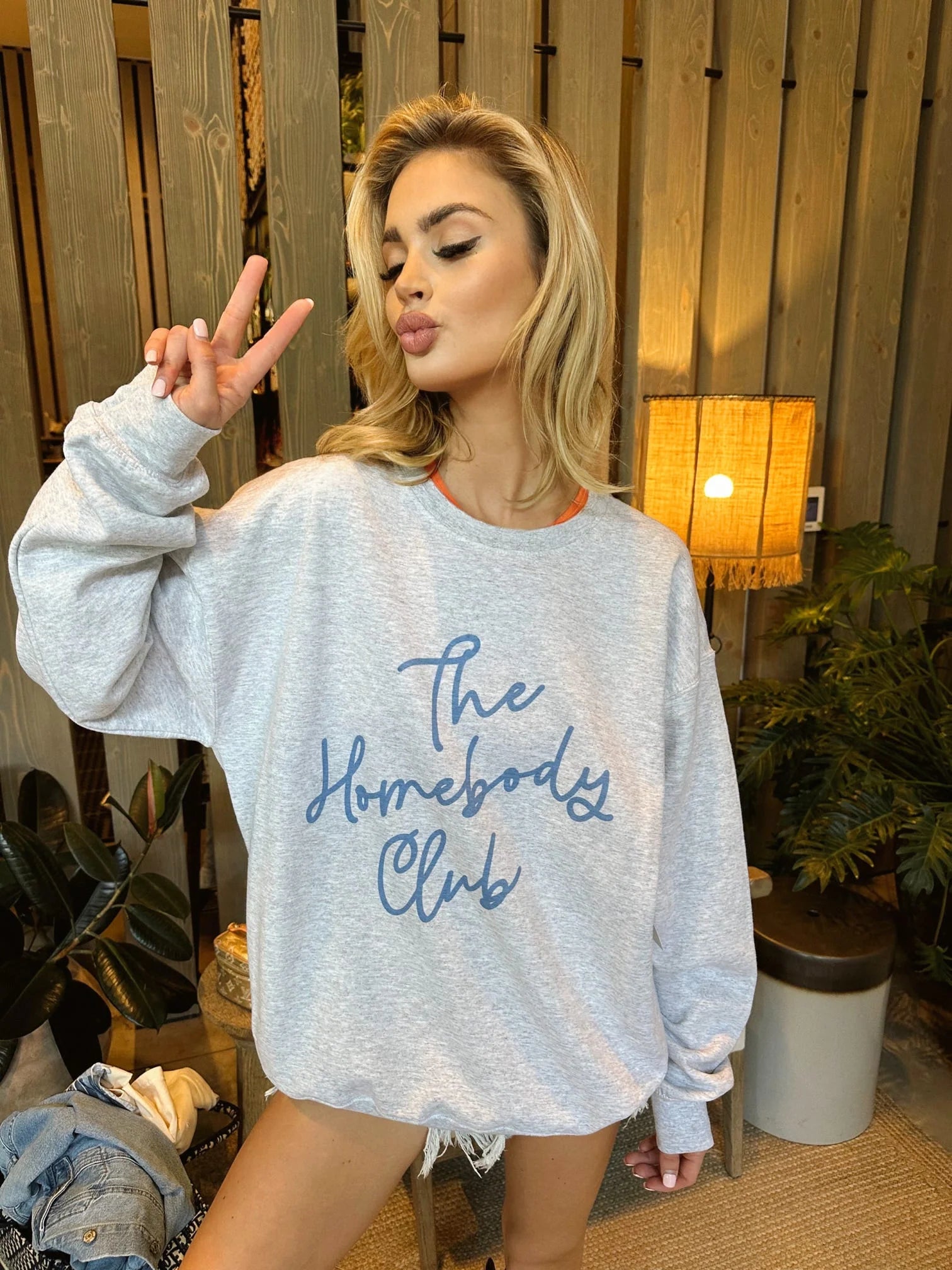 deep teal graphic sweatshirts -The Homebody Club Grey Sweatshirt