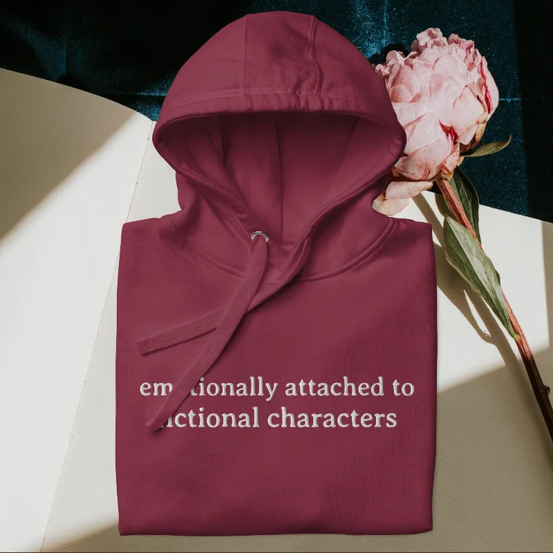 hoodie for travel outfits -Emotionally Attached to Fictional Characters Embroidered Hoodie