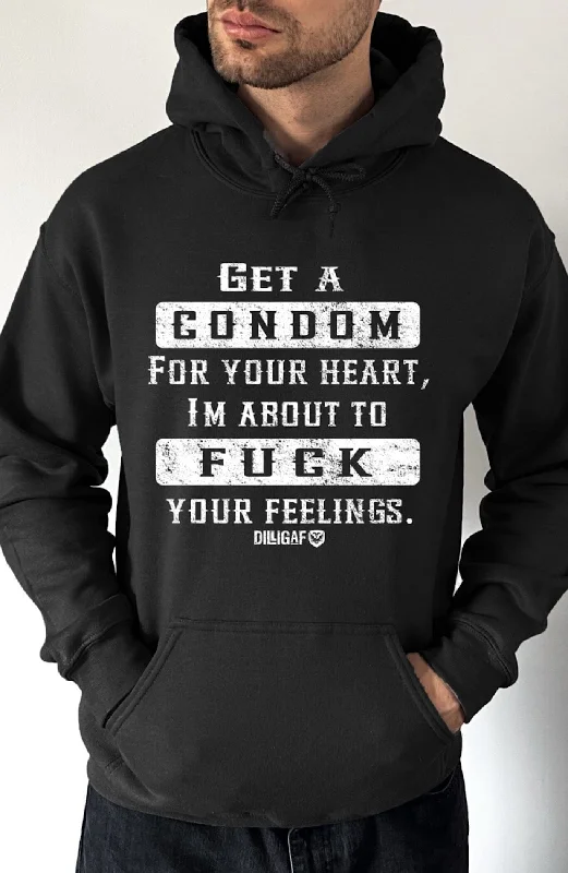 hoodie with deep hem -Condom For Your Heart Pullover Hoodie