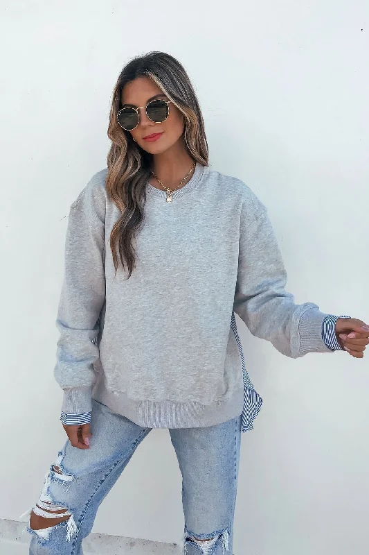 sweatshirts for teens trendy -Grey and Ivory Stripe Layered Sweatshirt