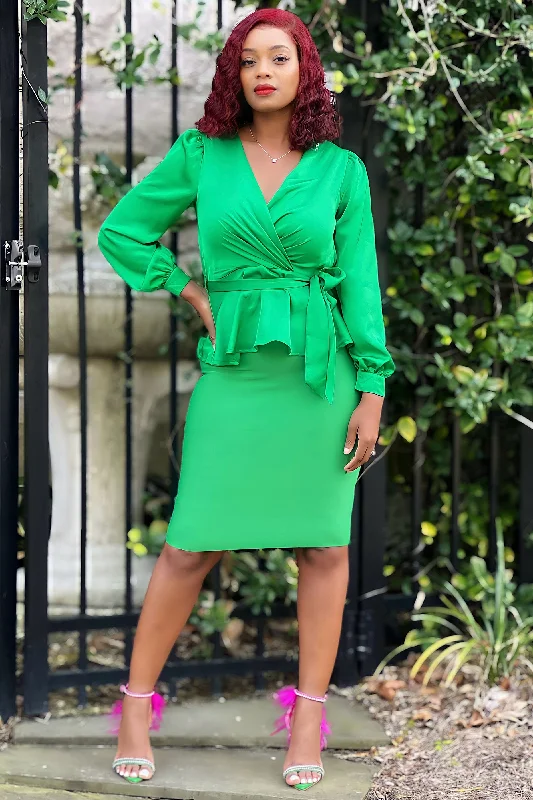 green leather skirts bold -Robin Bandage Knit Pencil Skirt-Green