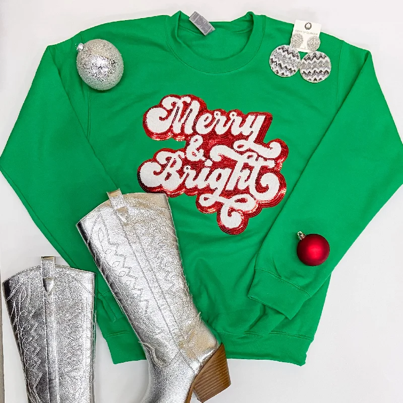 navy cozy sweatshirts -Merry & Bright Red Sequin Chenille Patch Graphic Sweatshirt in Green