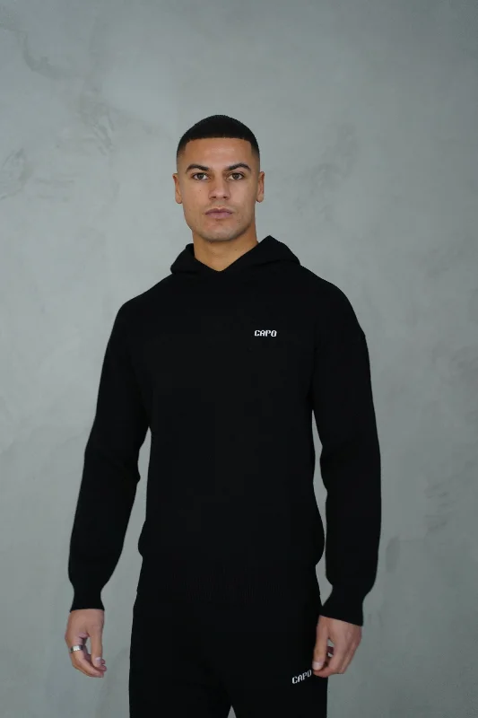 hoodie for cozy layering -Capo Knitted Branded Hoodie - Black