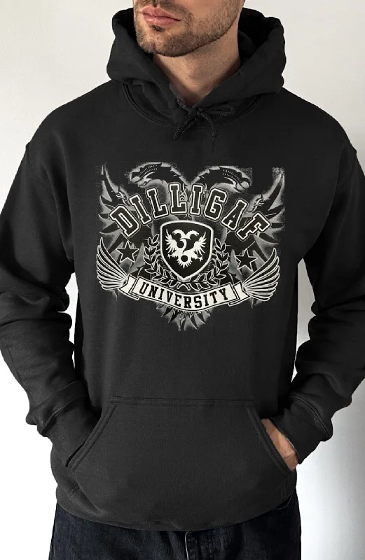 hoodie with side vents -Dilligaf University Pullover Hoodie