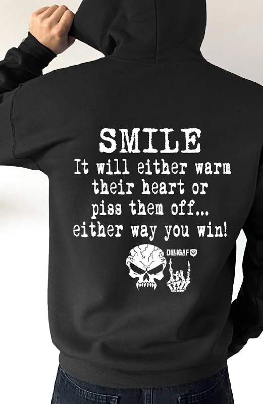 charcoal fleece hoodie -Smile and win Pullover Hoodie