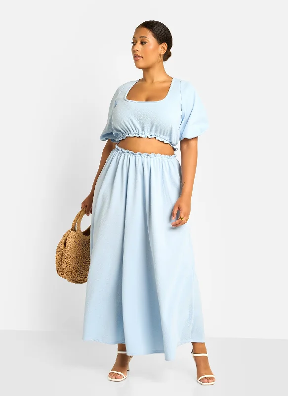 pink leather skirts edgy -Cyan Skater Maxi Skirt - Baby Blue