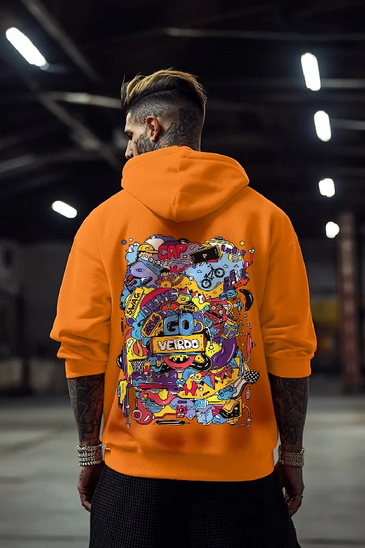 ruby hoodie bold -Doodle Orange Back Graphic Printed Hoodie