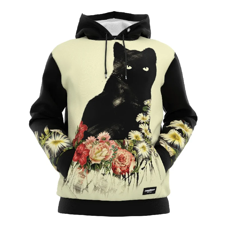 chocolate hoodie cozy -Black Cat Vintage Flowers Hoodie