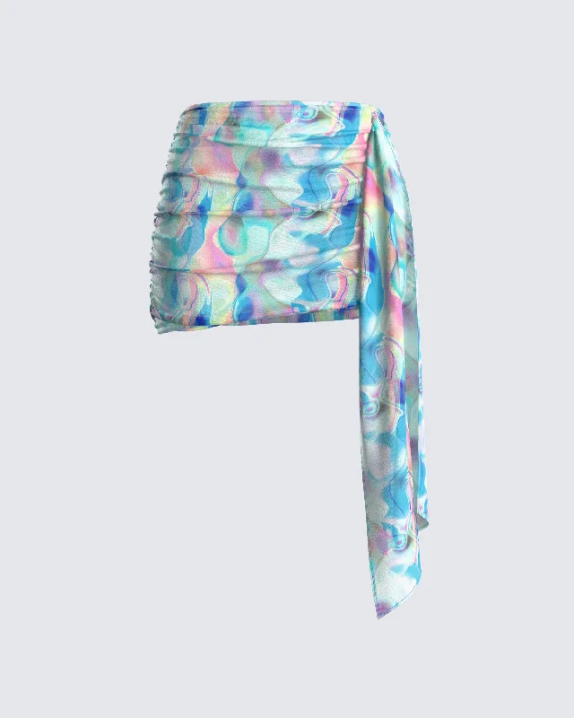 pink chiffon skirts trendy -Cyra Psychedelic Print Drape Skirt