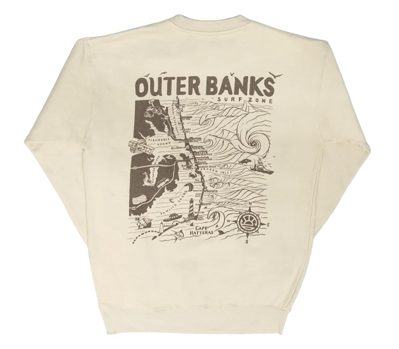 sweatshirts with slogans -REAL Outer Banks Map Wmn's Crew Sweatshirt-Bone