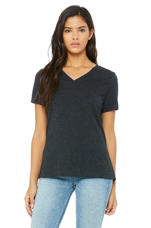 black oversized t-shirts urban -Bella + Canvas Womens Relaxed Jersey Short Sleeve V-Neck T-Shirt - Charcoal Black Triblend