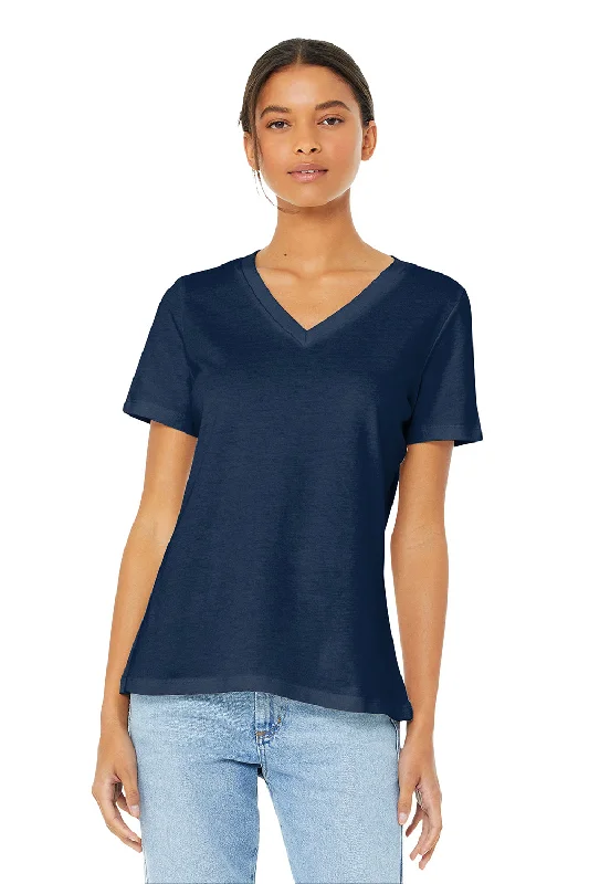 eco-friendly cotton t-shirts green -Bella + Canvas Womens Relaxed Jersey Short Sleeve V-Neck T-Shirt - Navy Blue