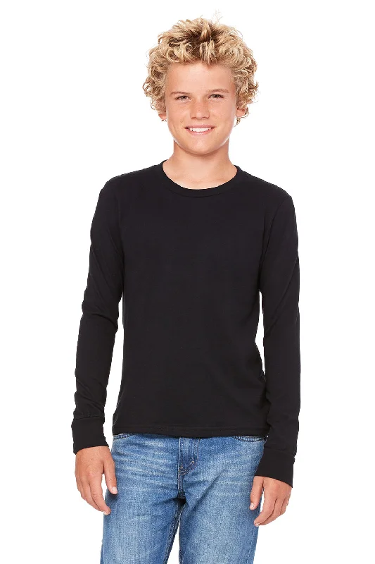 Bella + Canvas Youth Jersey Long Sleeve Crewneck T-Shirt - Black