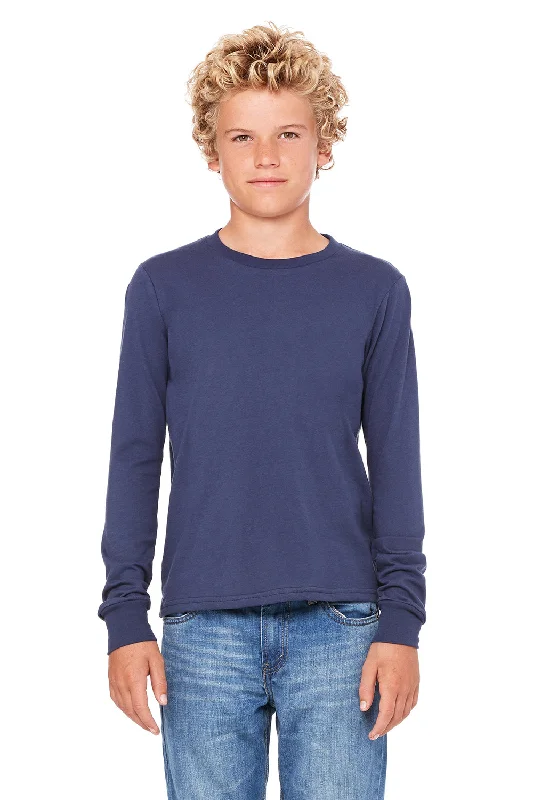 Bella + Canvas Youth Jersey Long Sleeve Crewneck T-Shirt - Navy Blue