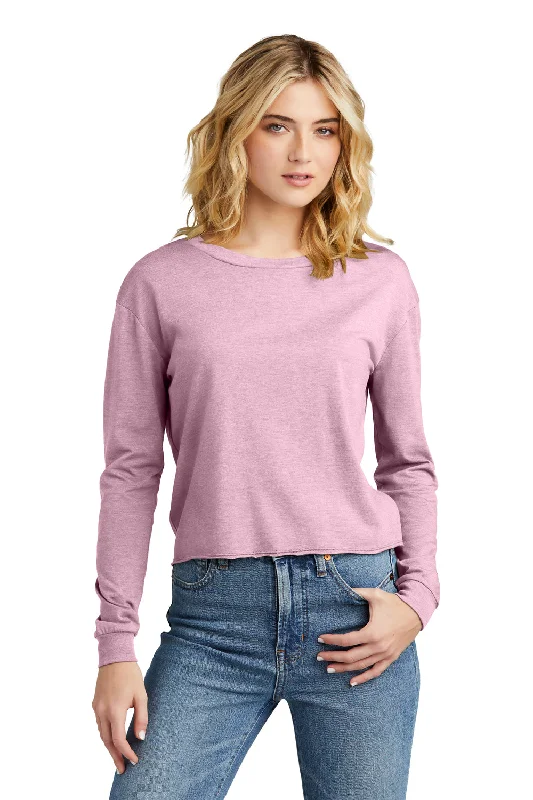 District Womens Perfect Tri Midi Long Sleeve Crewneck T-Shirt - Heather Wisteria Pink