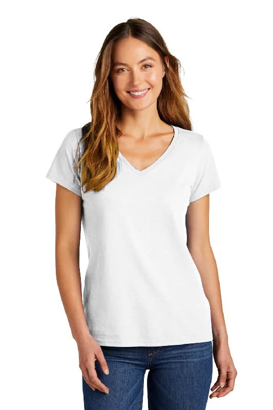 red long sleeve t-shirts warm -District Womens The Concert Short Sleeve V-Neck T-Shirt - White