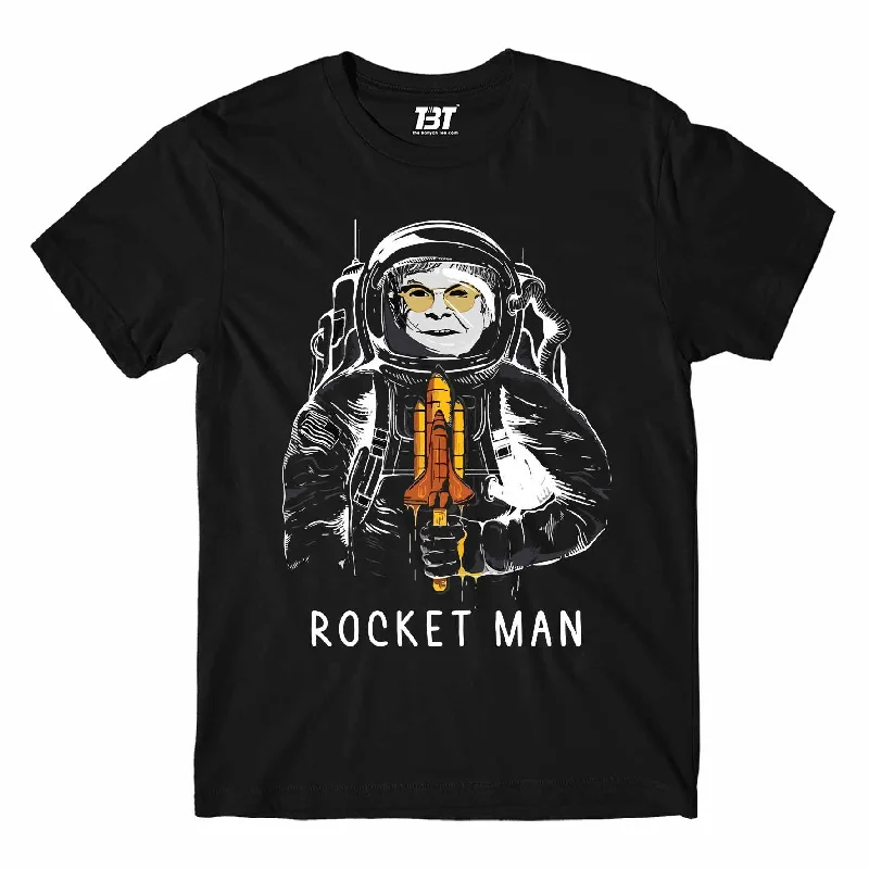 blue v-neck t-shirts casual -Elton John T shirt - Rocket Man