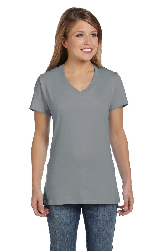 blue graphic t-shirts bold -Hanes Womens Nano-T Short Sleeve V-Neck T-Shirt - Vintage Grey - Closeout