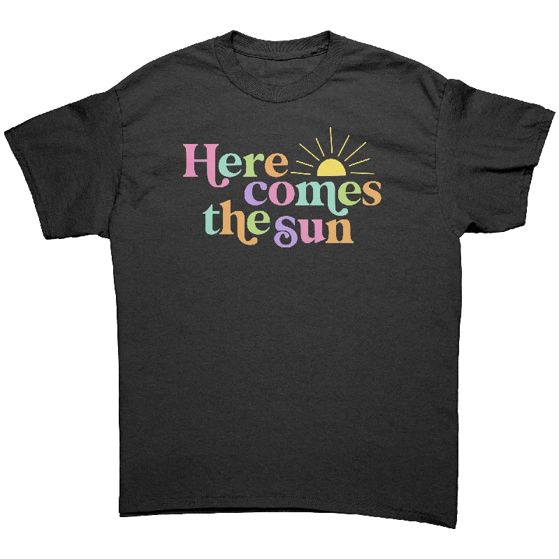 red graphic t-shirts bold -HERE COMES THE SUN Unisex T-Shirt