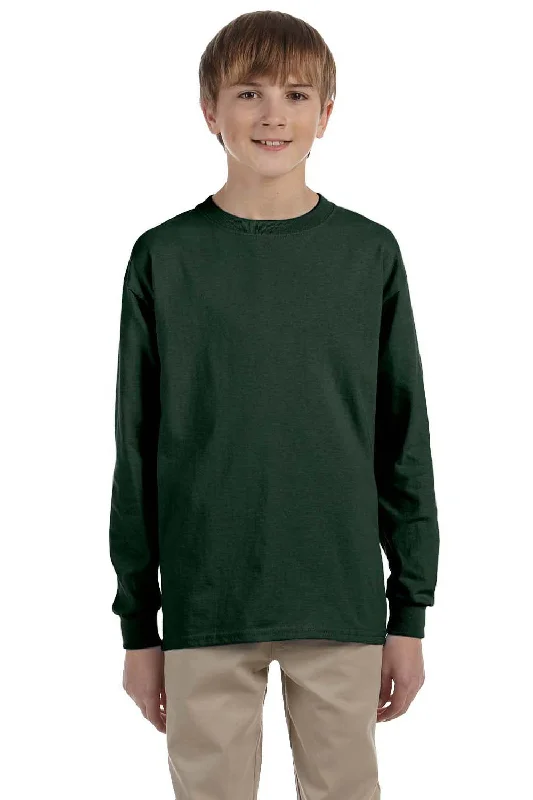 Jerzees Youth Dri-Power Moisture Wicking Long Sleeve Crewneck T-Shirt - Forest Green