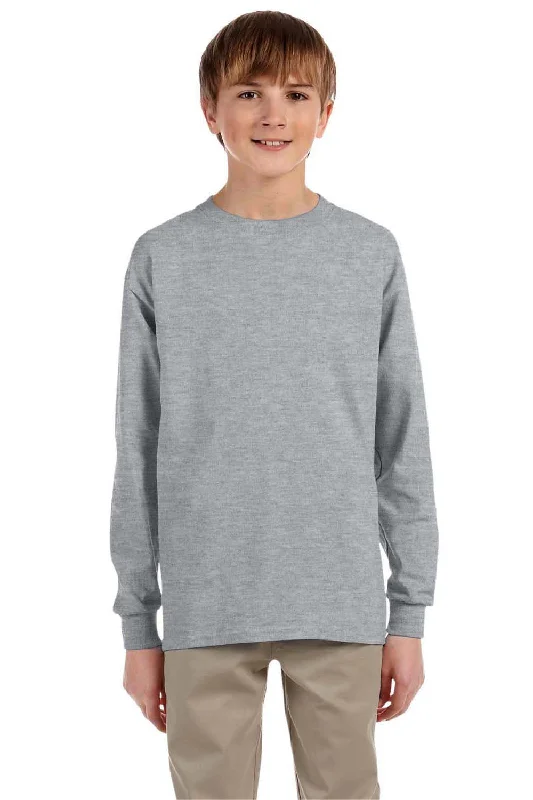 Jerzees Youth Dri-Power Moisture Wicking Long Sleeve Crewneck T-Shirt - Heather Grey