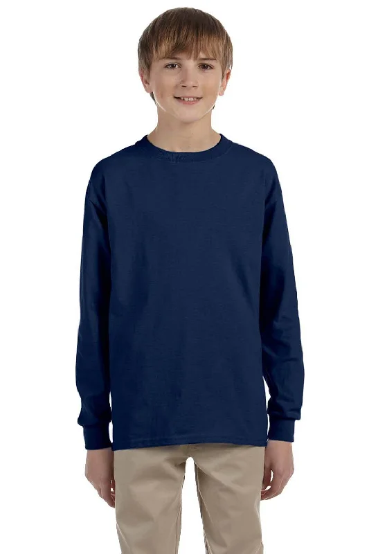 Jerzees Youth Dri-Power Moisture Wicking Long Sleeve Crewneck T-Shirt - Navy Blue