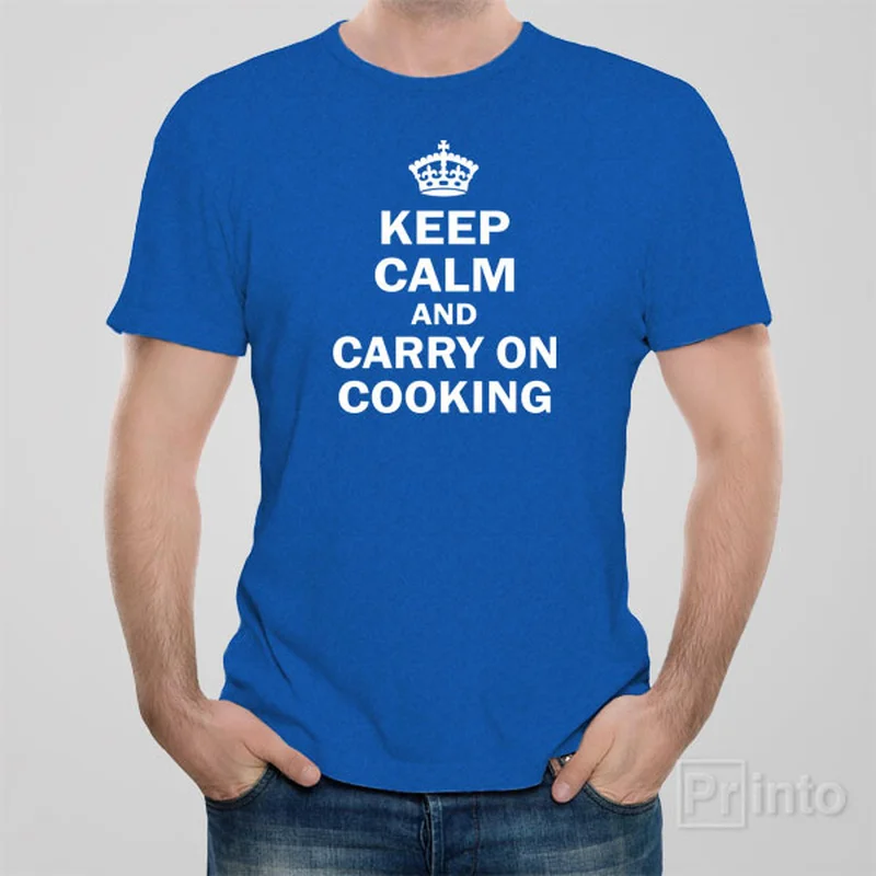 red crew neck t-shirts simple -Keep calm and carry on cooking - T-shirt