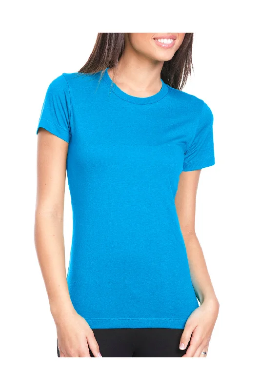 off-shoulder t-shirts for women -Next Level Womens Boyfriend Fine Jersey Short Sleeve Crewneck T-Shirt - Turquoise Blue