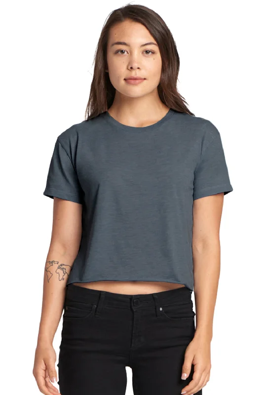 green graphic t-shirts fresh -Next Level Womens Festival Cali Crop Short Sleeve Crewneck T-Shirt - Antique Denim Blue