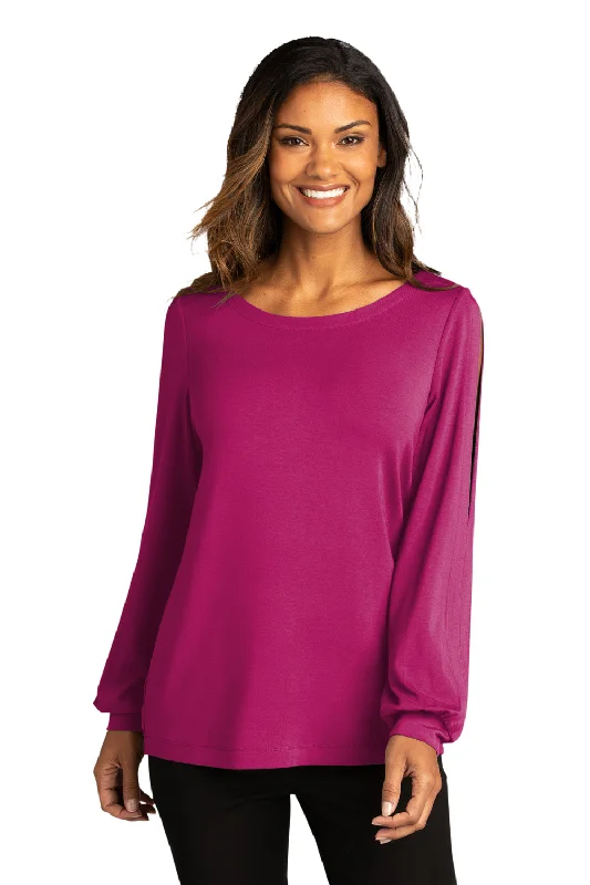 Port Authority Womens Luxe Knit Long Sleeve Wide Neck T-Shirt - Wild Berry