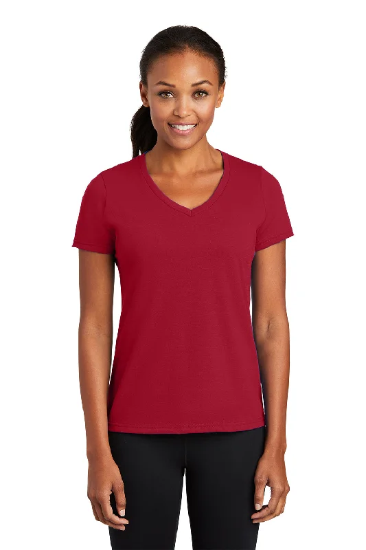 tie-dye crew neck t-shirts artsy -Port & Company Womens Dry Zone Performance Moisture Wicking Short Sleeve V-Neck T-Shirt - Red