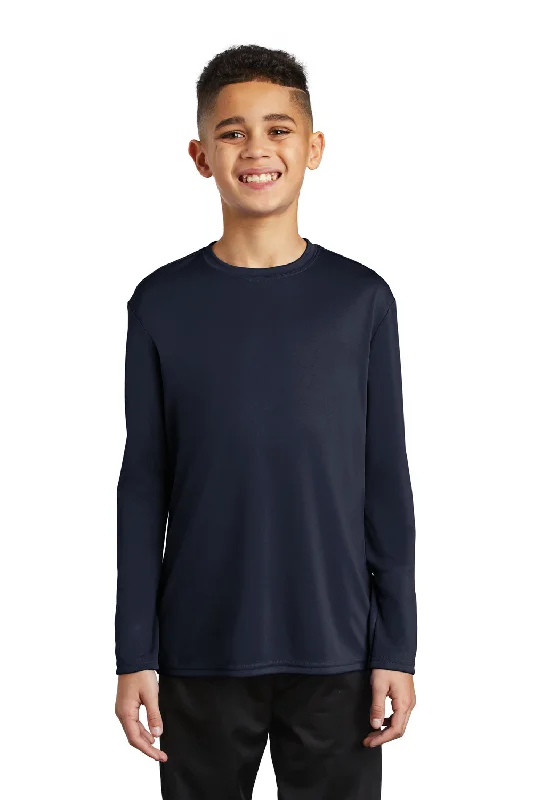 Port & Company Youth Dry Zone Performance Moisture Wicking Long Sleeve Crewneck T-Shirt - Deep Navy Blue