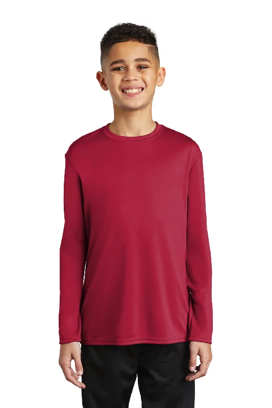 Port & Company Youth Dry Zone Performance Moisture Wicking Long Sleeve Crewneck T-Shirt - Red